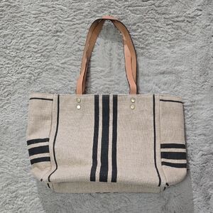J.Jill canvas linen and genuine leather straps tote bag